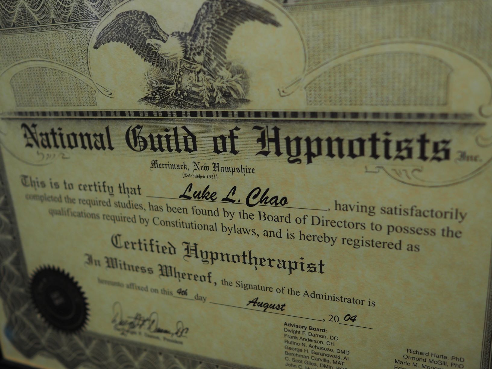 Luke Chao's NGH Certificate
